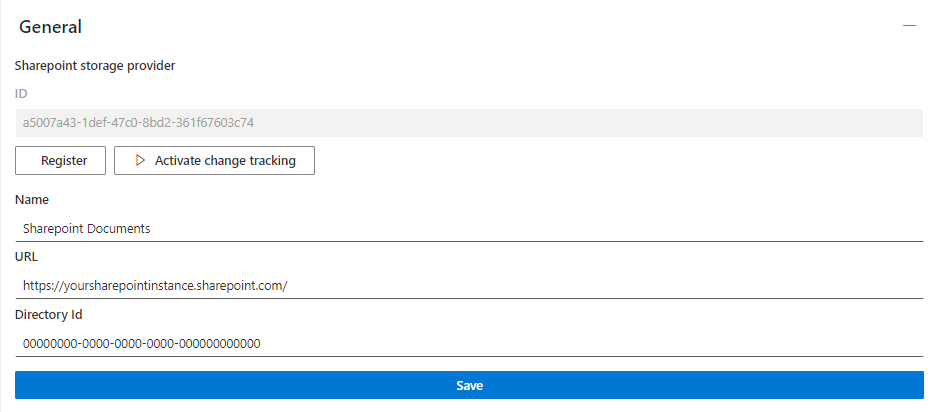Example of how the SharePoint General Config element looks like.